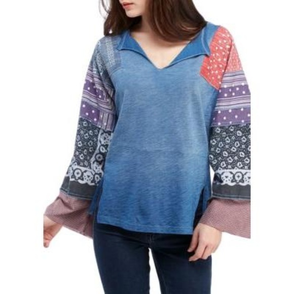 NWT! Free People Cotton Shibuya Printed Top Navy - Picture 2 of 6